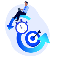 The image shows a symbolic representation of time management